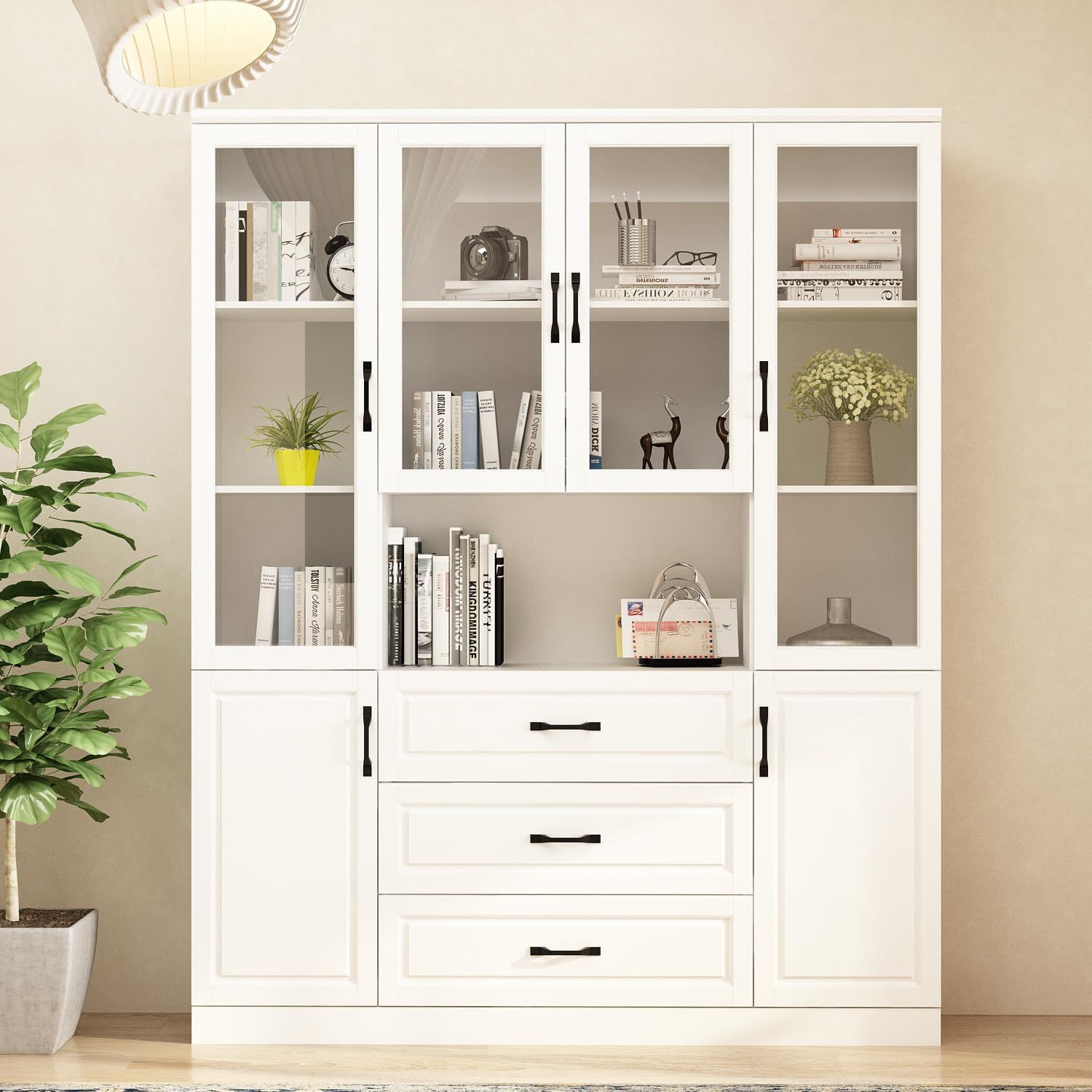 Stylish Bookcase with Glass Doors and Drawers: A Perfect Storage Solution