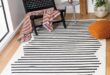 black and white striped rug