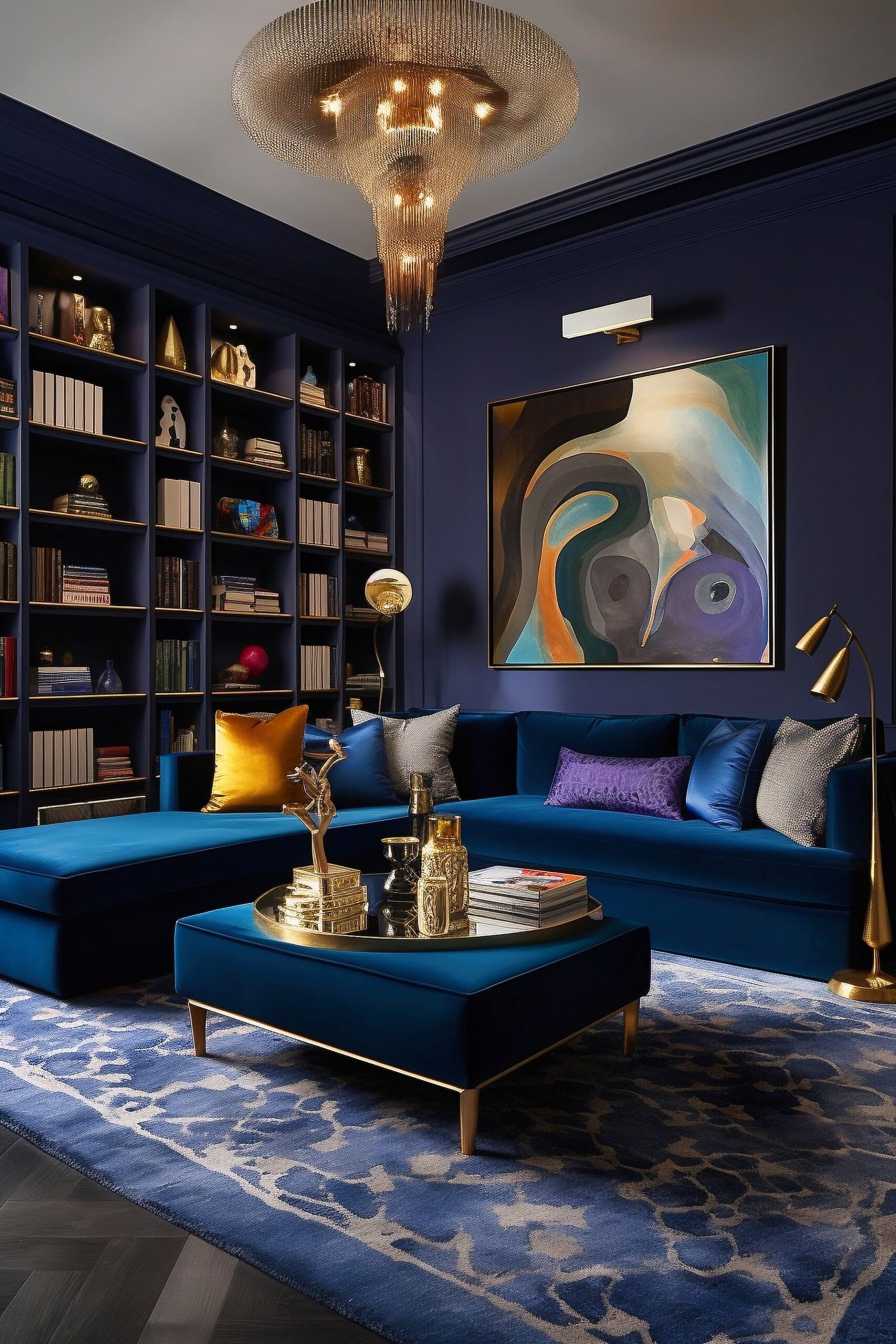 Transform Your Living Room with a Blue and Gold Theme
