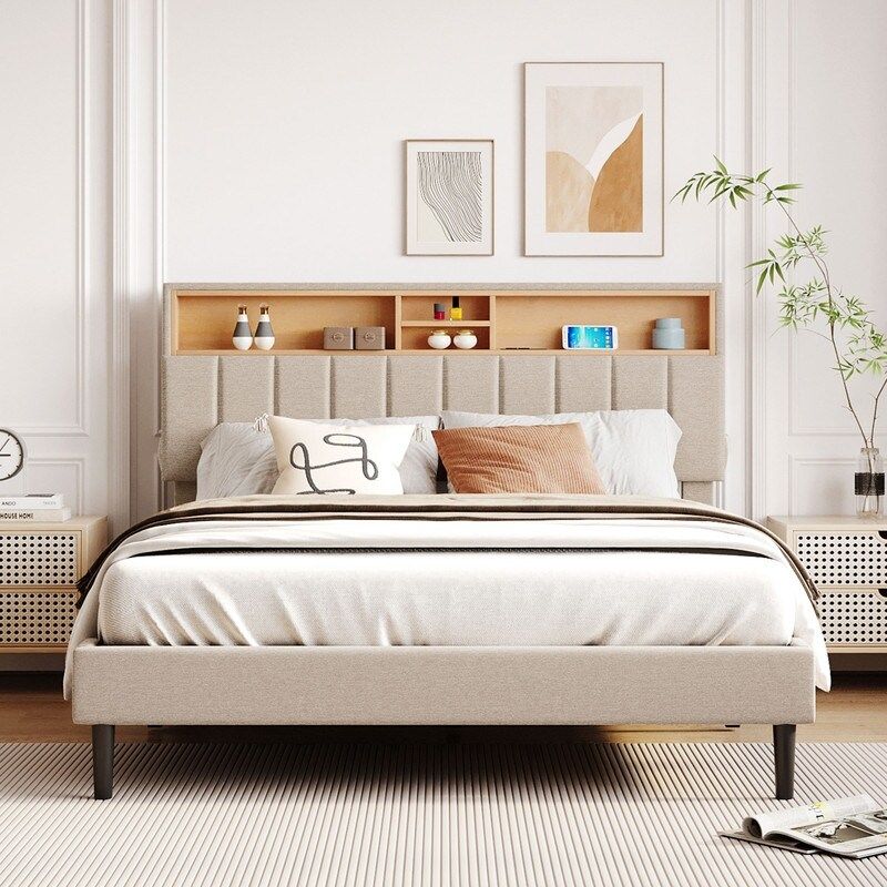 Upgrade Your Bedroom with a Spacious King Size Platform Bed Frame Featuring Storage Compartments