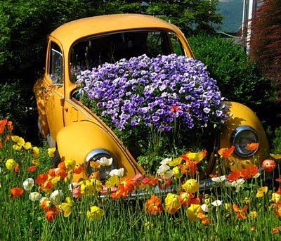 Vintage Car Reborn as a Charming Flower Planter