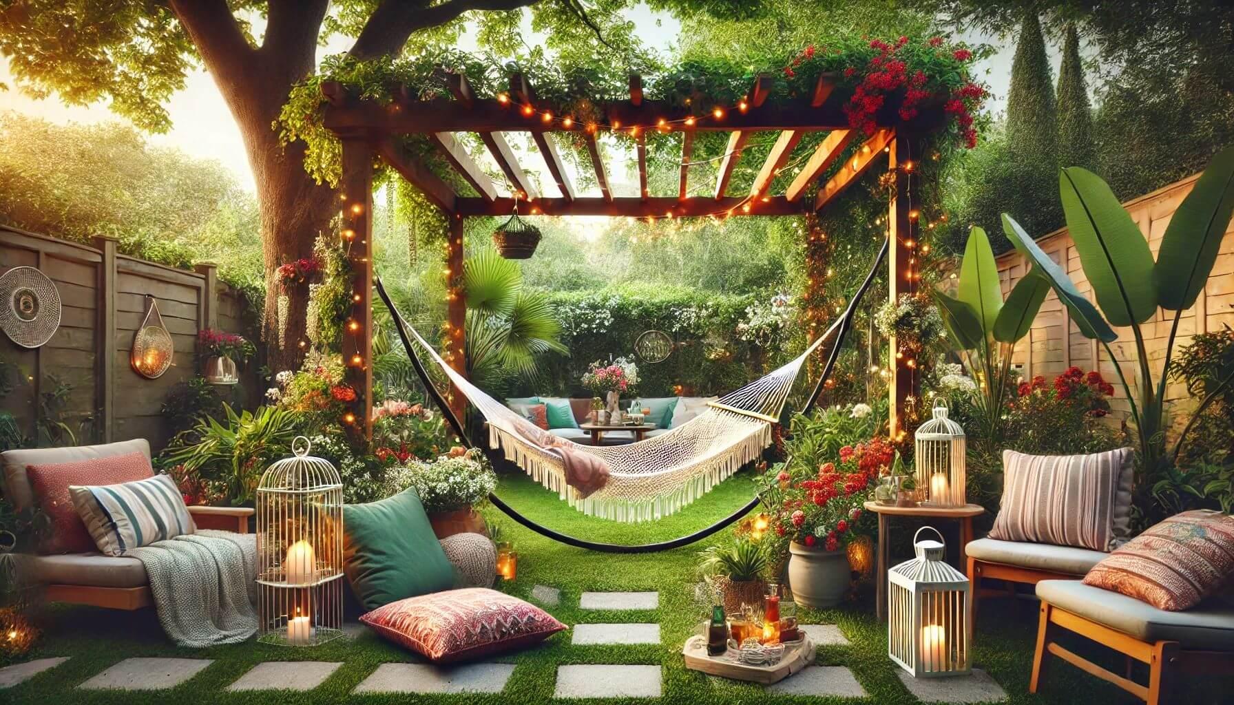 Transform a corner with a hammock for relaxation in small patio ⁣design