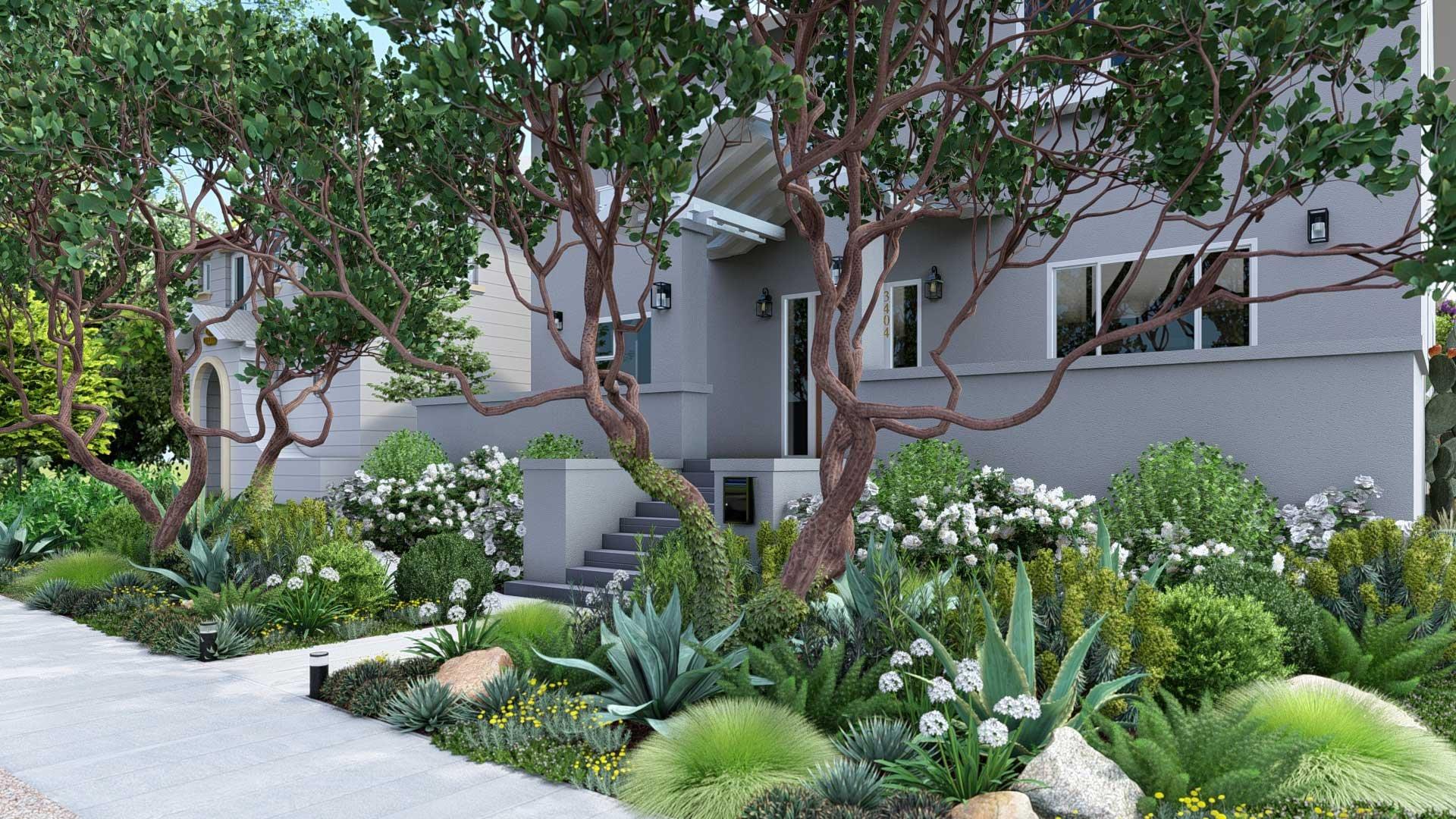 Choose a cohesive color palette for a harmonious front yard design