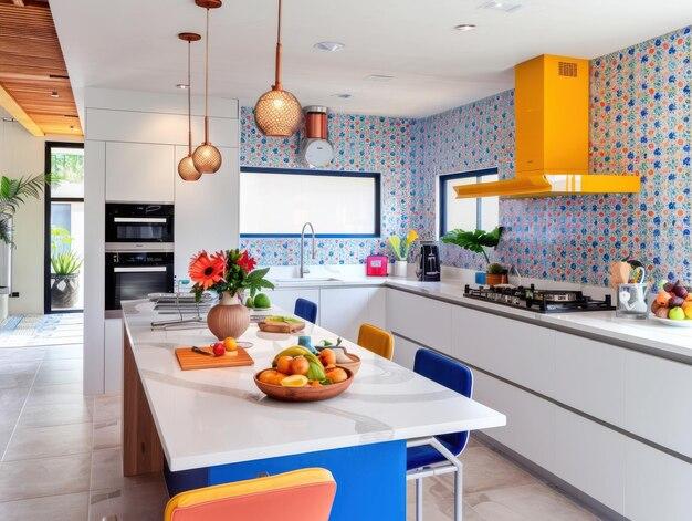 Colorful accents bring life ​to your neutral-toned modern kitchen