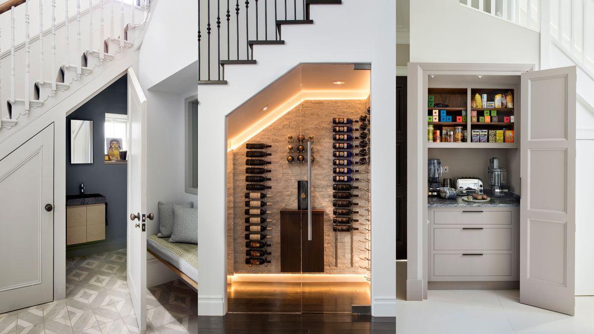 Transform your Under Stairs Kitchen into a cozy coffee nook with shelves and seating