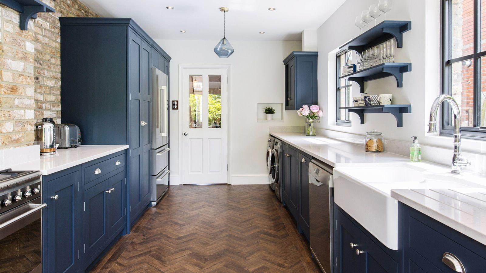 Hang hooks on walls for added storage in your galley kitchen