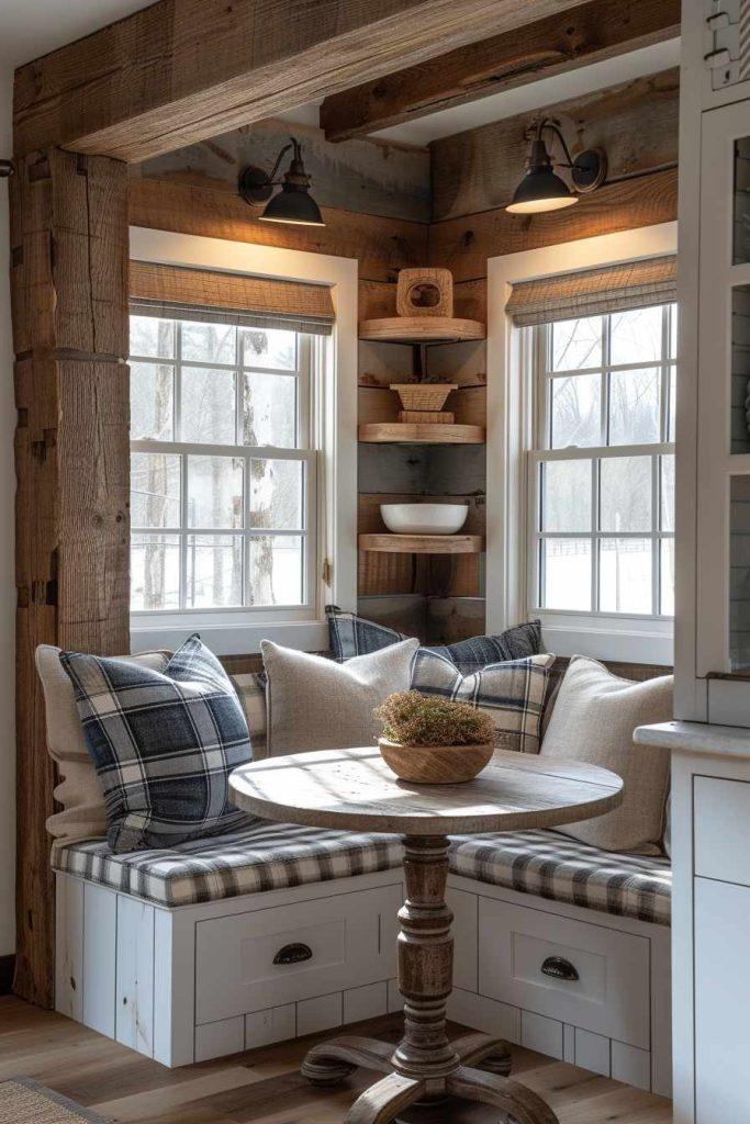 A cozy nook with⁤ cushions encourages relaxation in your country kitchen atmosphere