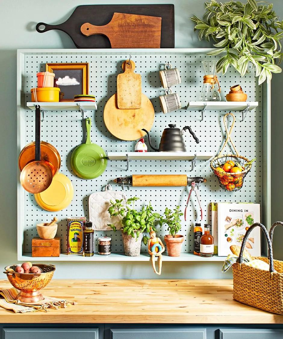 Use pegboards to hang utensils and tools in your under stairs kitchen efficiently