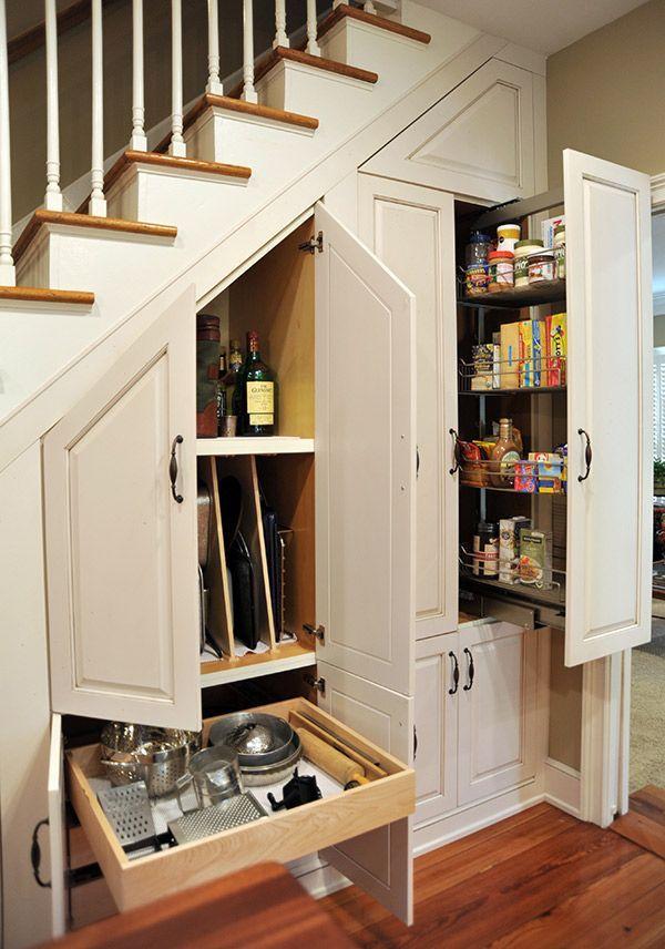 Install pull-out drawers in your Under Stairs Kitchen for effortless access to pots