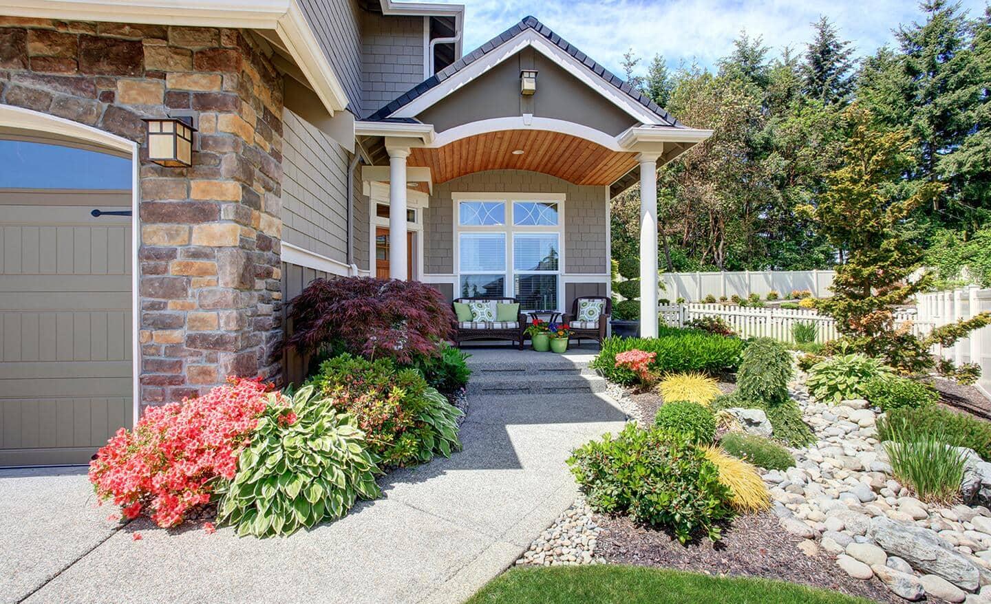 Create zones with different themes in your front yard design for visual interest