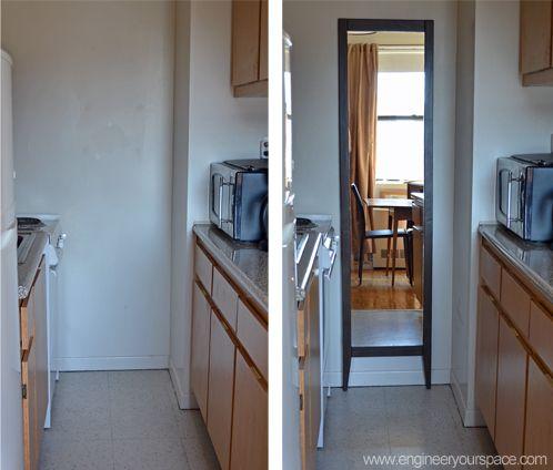 Add mirrors to create an illusion of space in your galley kitchen