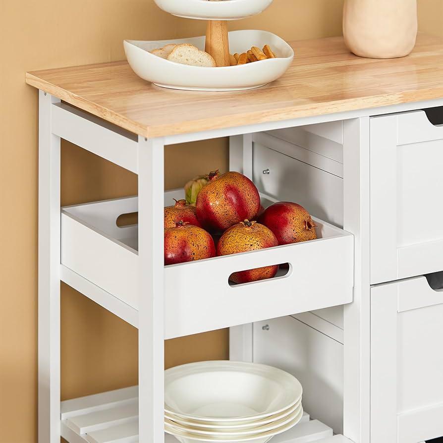 Use a rolling cart for flexible storage in your galley kitchen