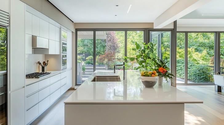 Natural light through⁢ large windows​ enhances the ambiance of your modern kitchen