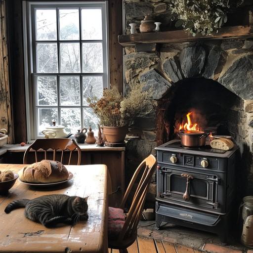 A wood-burning stove offers nostalgic ⁢charm in a cozy country kitchen