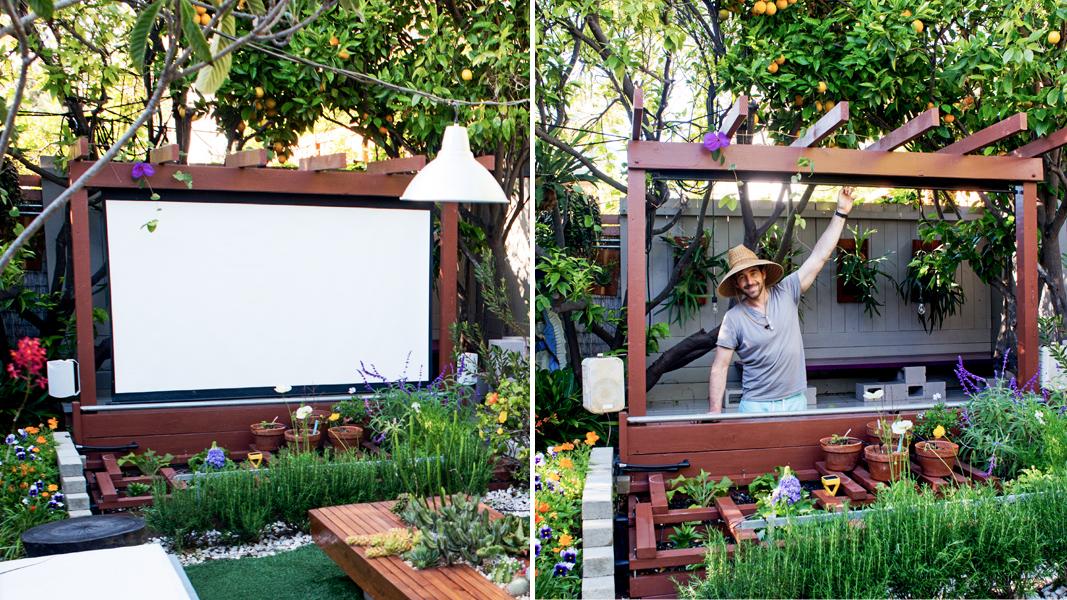 Install an outdoor theater for movie nights under the stars in your backyard design