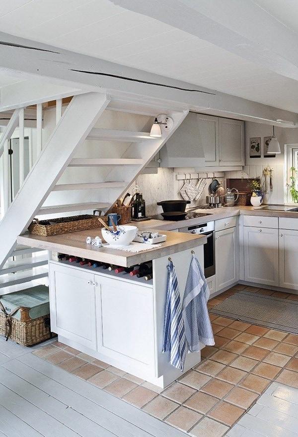 Create a multi-functional island in your Under Stairs Kitchen for cooking and dining