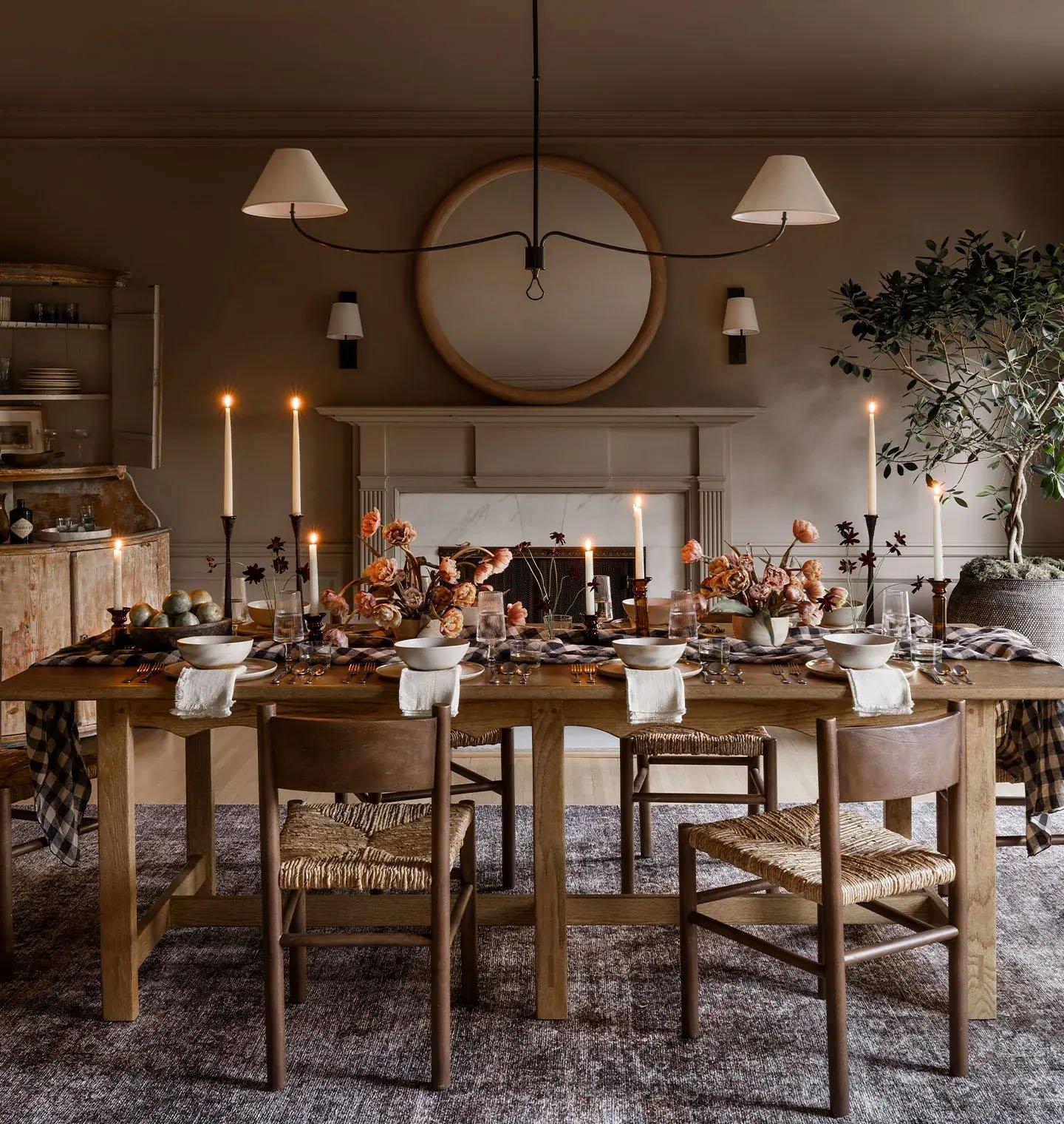 A large dining table​ encourages gathering and sharing in your country kitchen