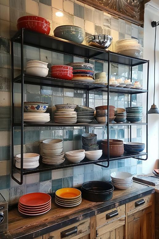 Open shelving displaying ‌heirloom​ dishware in your charming country kitchen