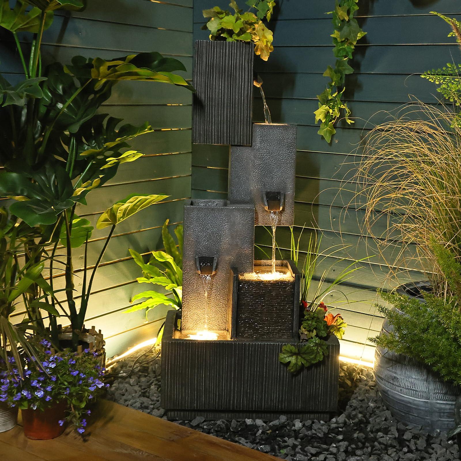 Consider a water feature to enhance the serenity of your modern backyard