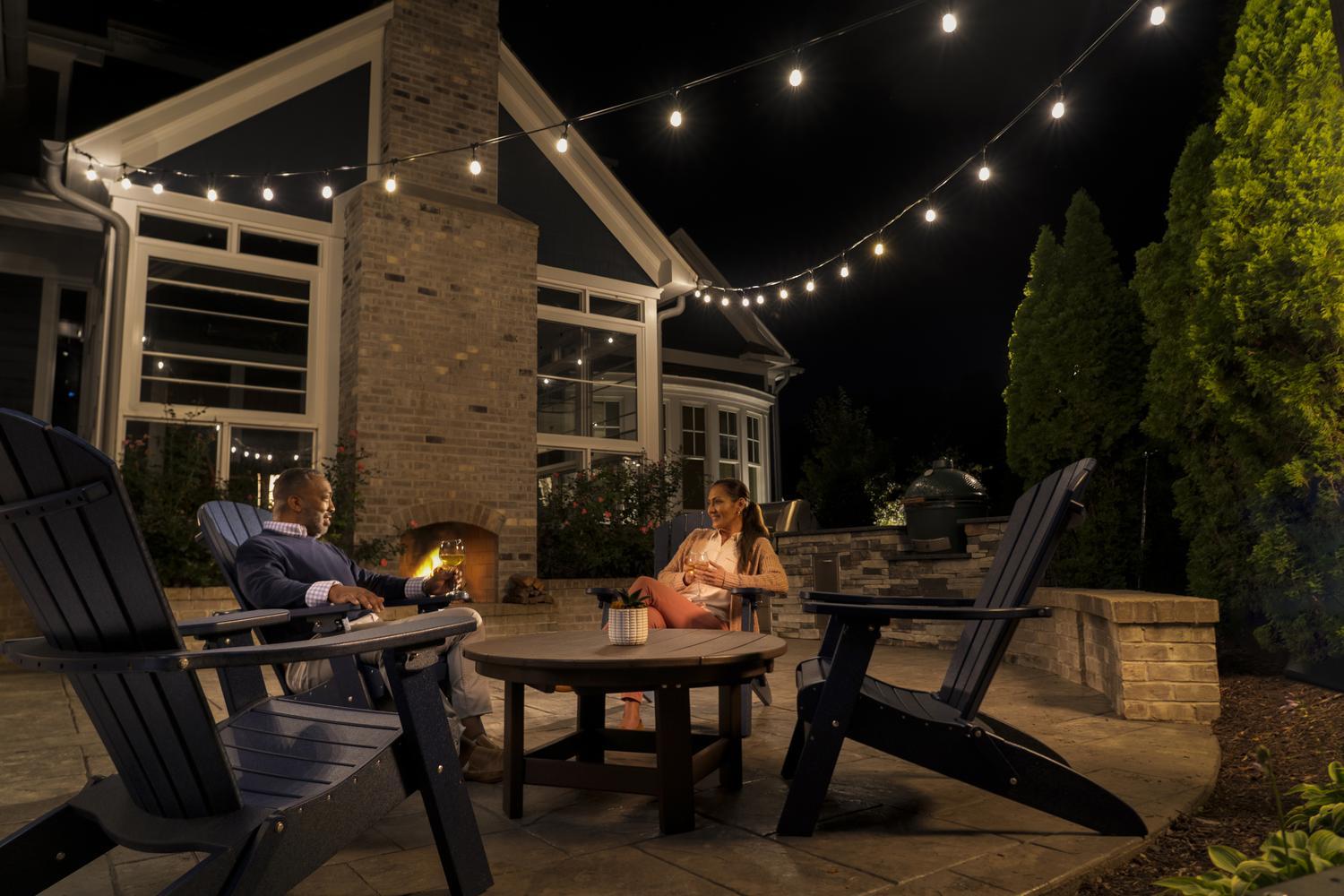 Add twinkling string lights to your patio design for enchanting evening ambiance