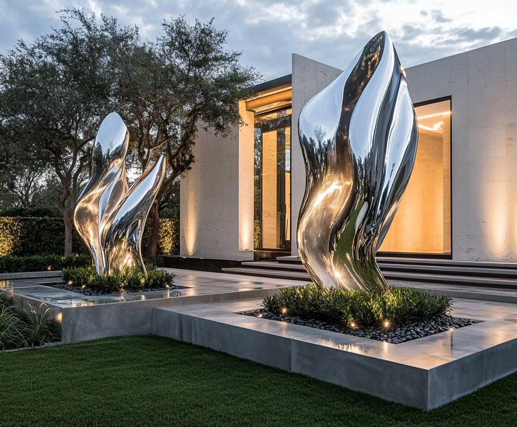 Add sculptures or art installations for unique landscaping design focal points