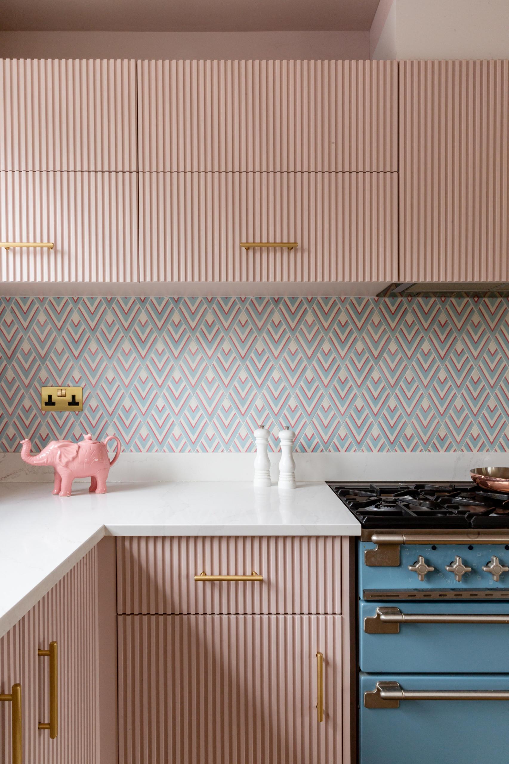 Soft pastel hues create a relaxing ambiance in your country kitchen