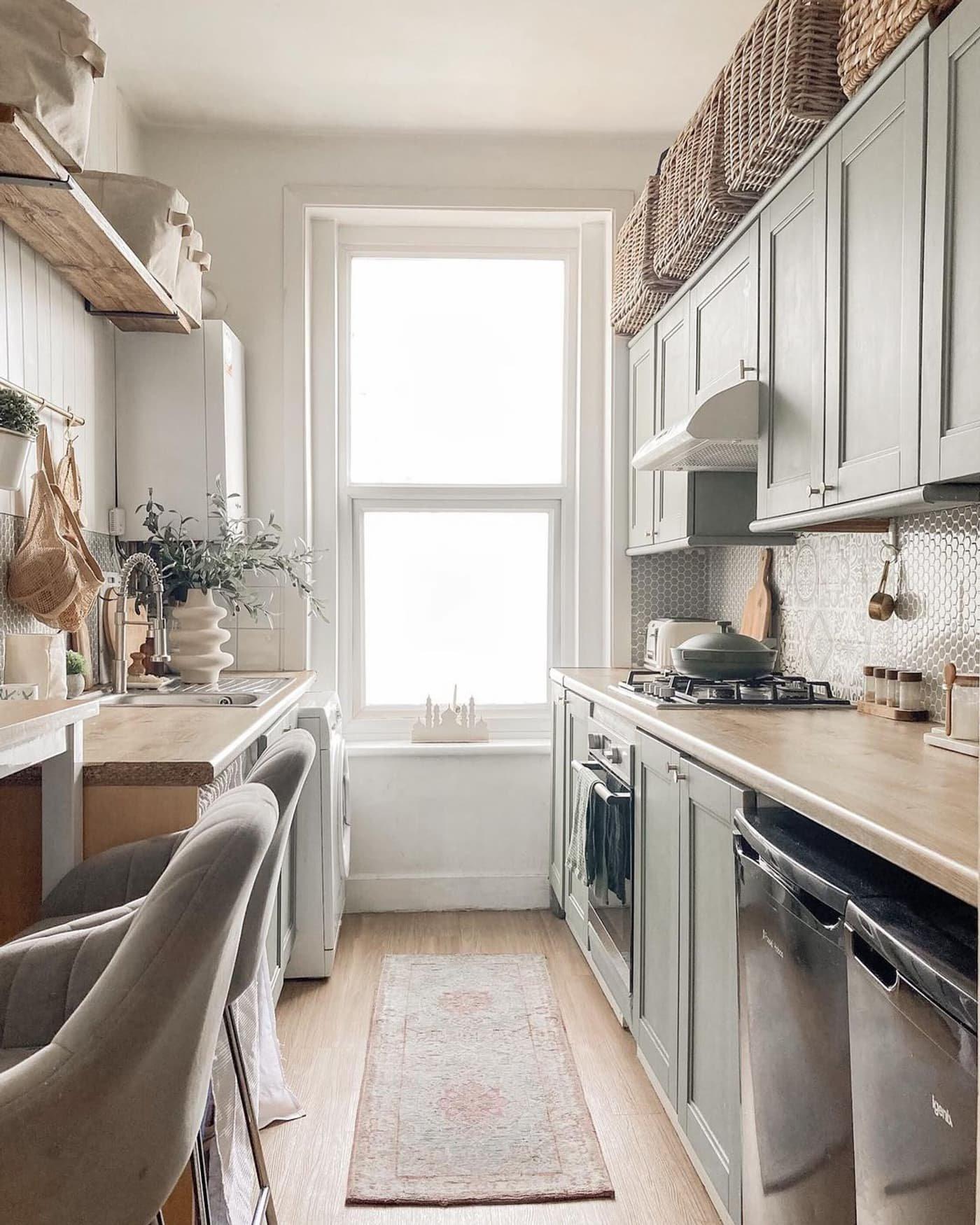 Optimize vertical storage with tall shelves in your galley kitchen