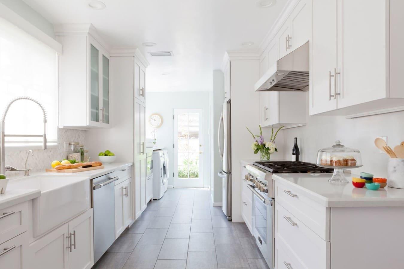 Hang aprons and towels for easy access in your galley kitchen