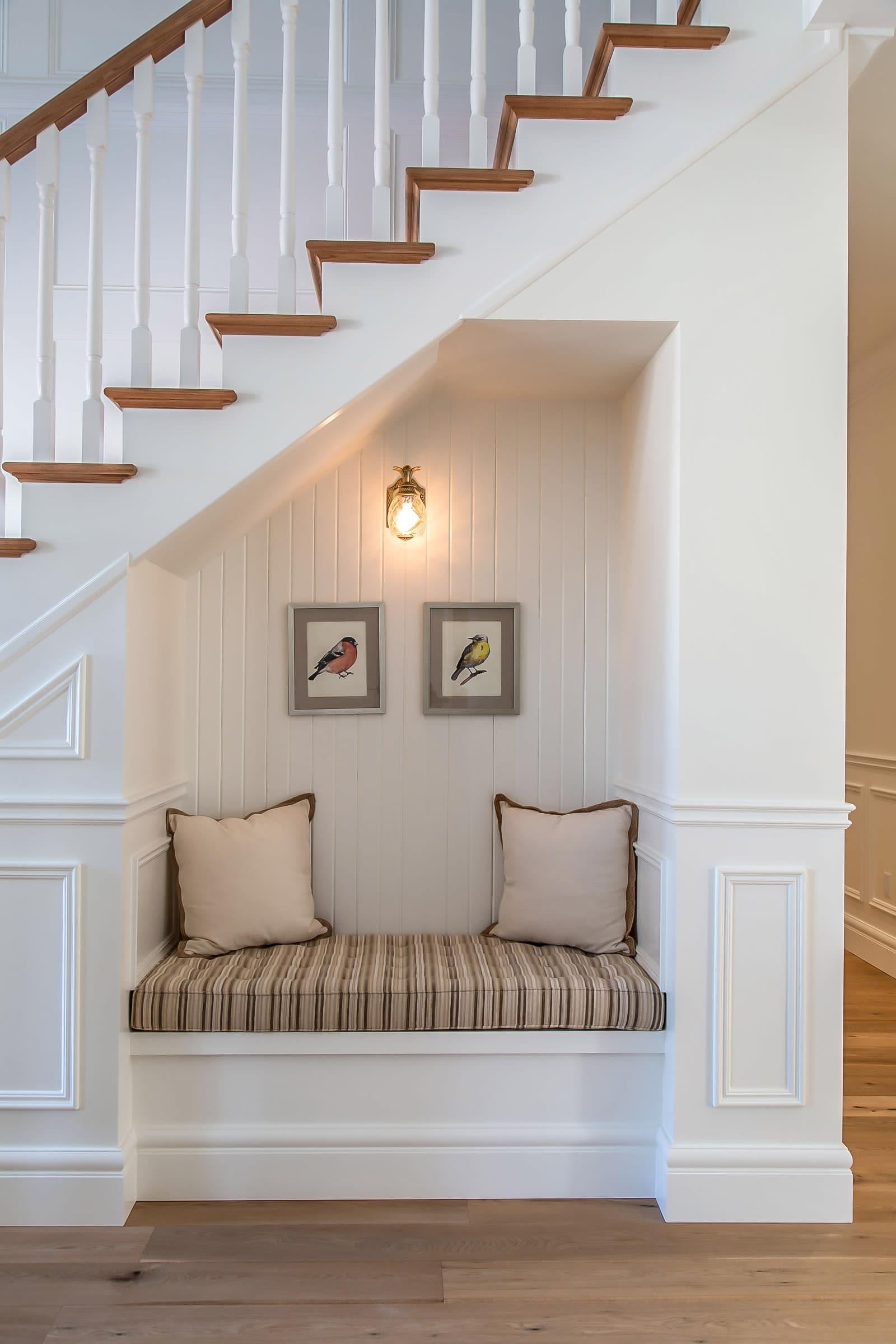 Create a cozy nook in your under stairs kitchen with a built-in bench