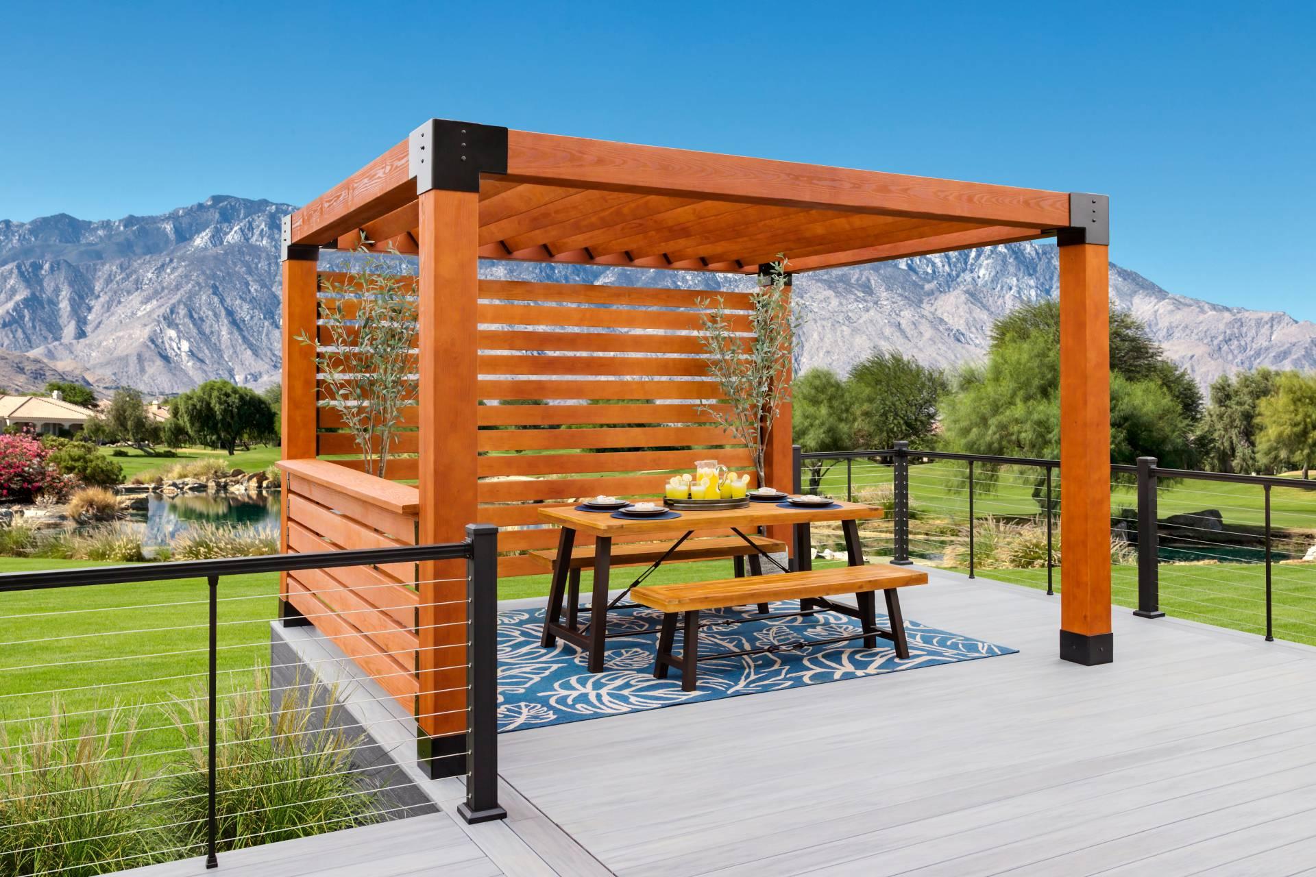 Add a contemporary pergola for shade and style in your modern backyard