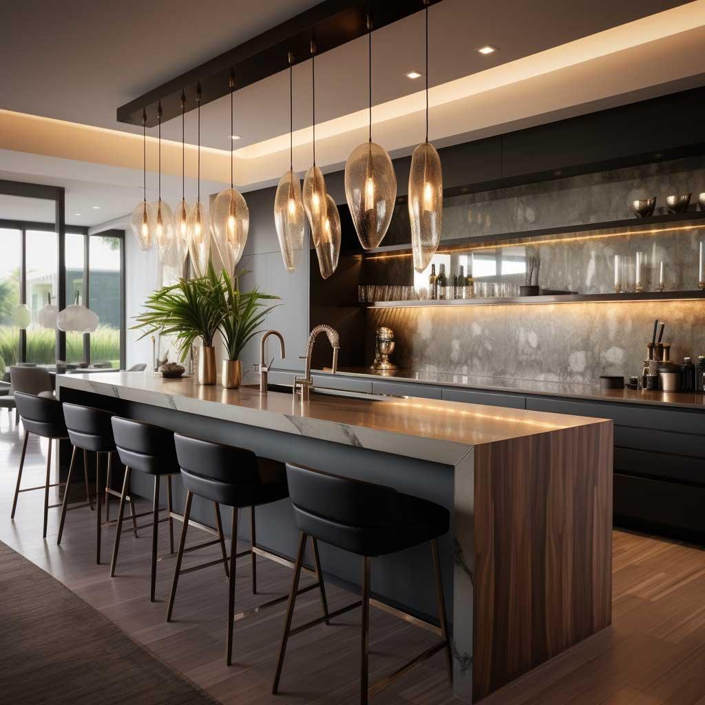 An integrated bar area invites socializing and relaxation in your modern kitchen