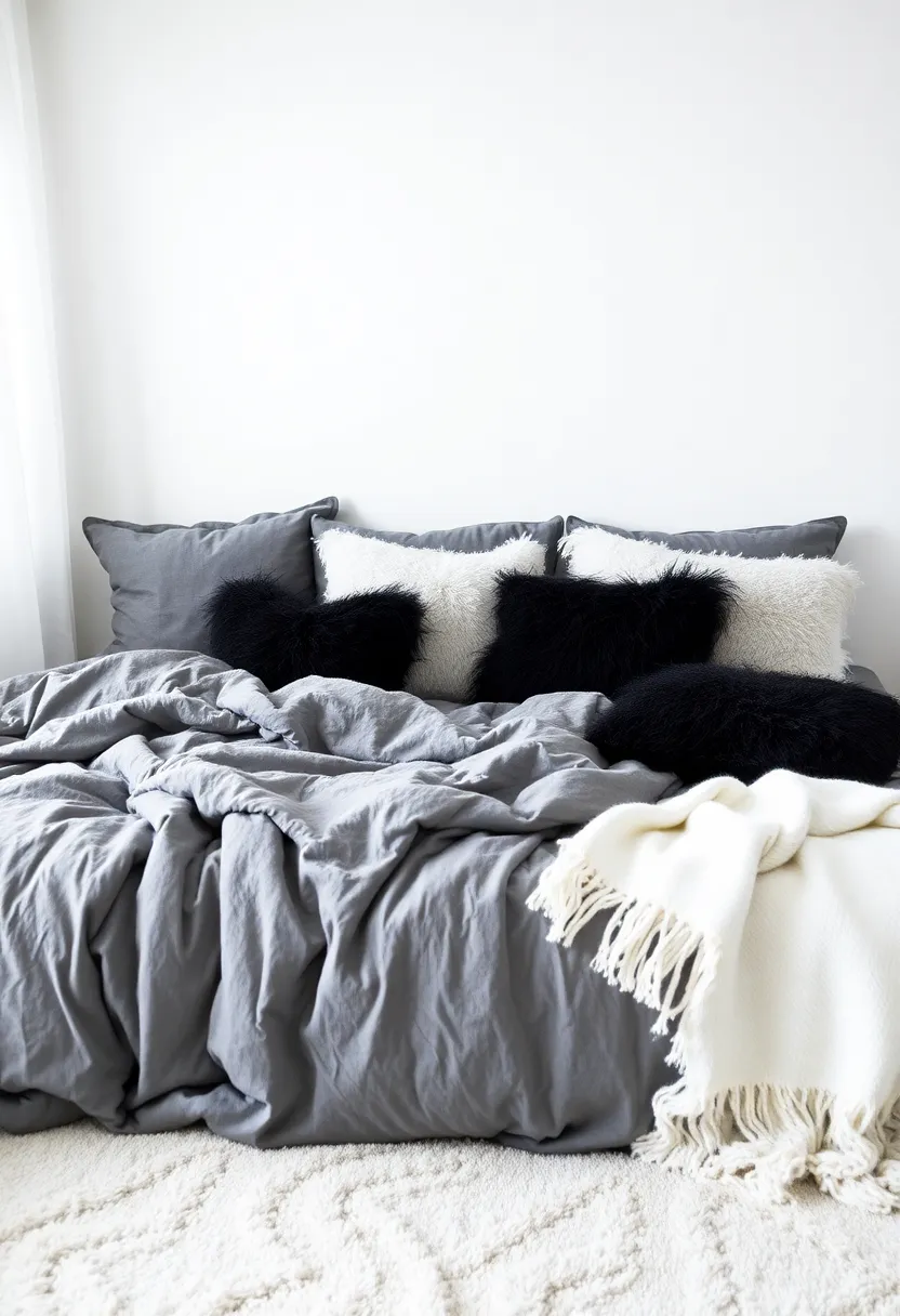 15 trendy black, white and gray bedroom ideas for teenagers that are totally Instagrammable! - 6. Cozy plain textiles