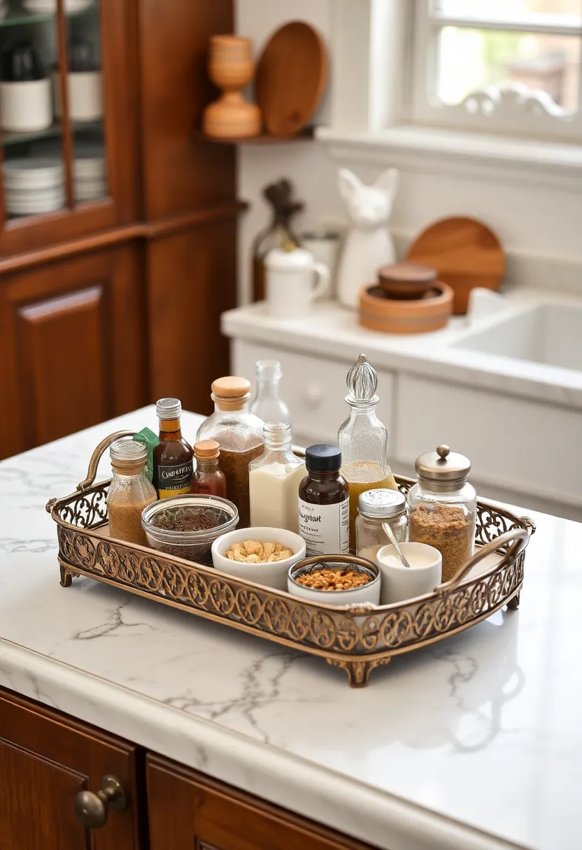 17 Functional Antique Decorating Hacks to Turn Your Kitchen Into an Organized Oasis! - 17. Antique serving tray for organization