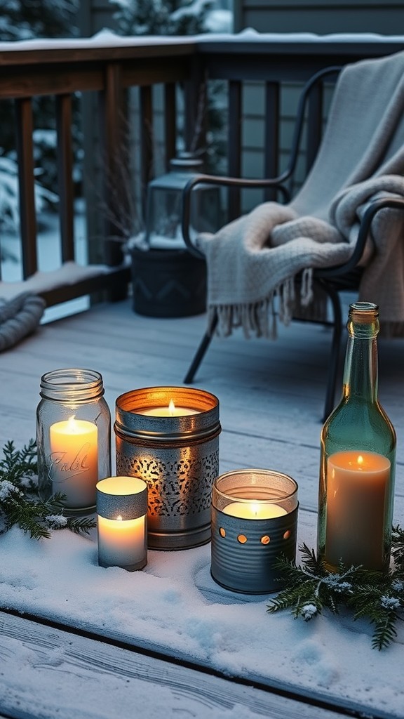 Upcycled containers with candlelight