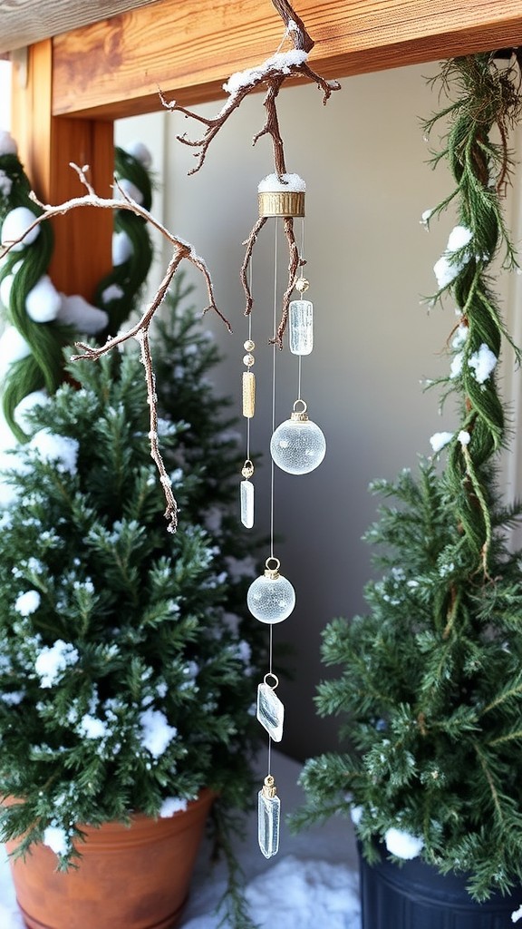 Wind chimes made from winter materials