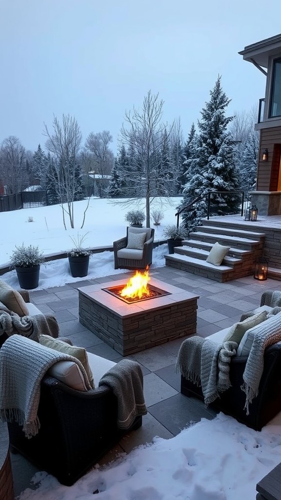 Multi-level patio with raised fire pit