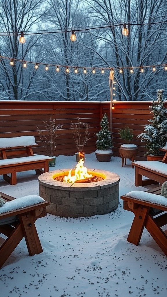 Built-in fire pit with surrounding benches