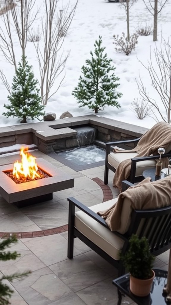 Transitional fire pit with water feature