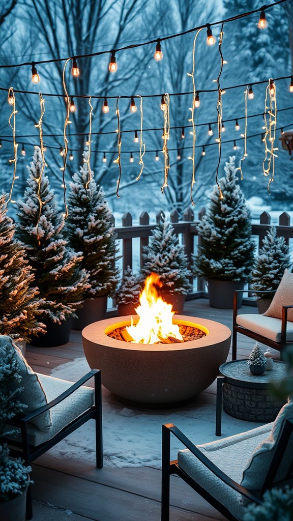 Fire pit surrounded by twinkling fairy lights