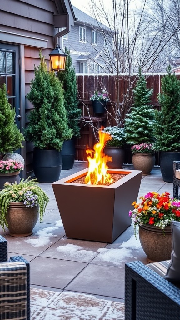 Fire pit with surrounding planters for greenery