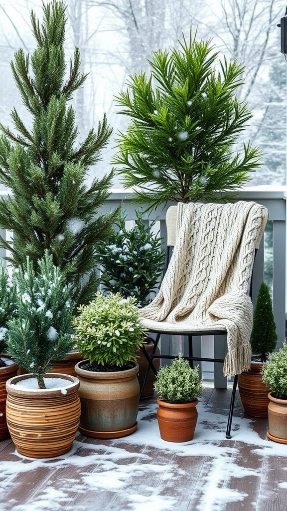 Use evergreen potted plants