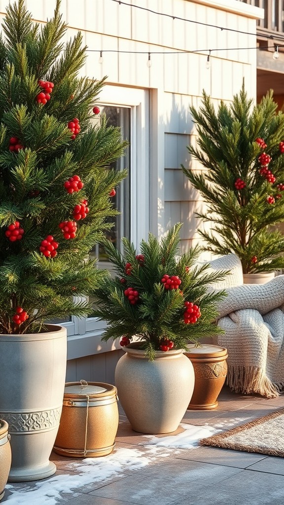 Winter planters with greenery