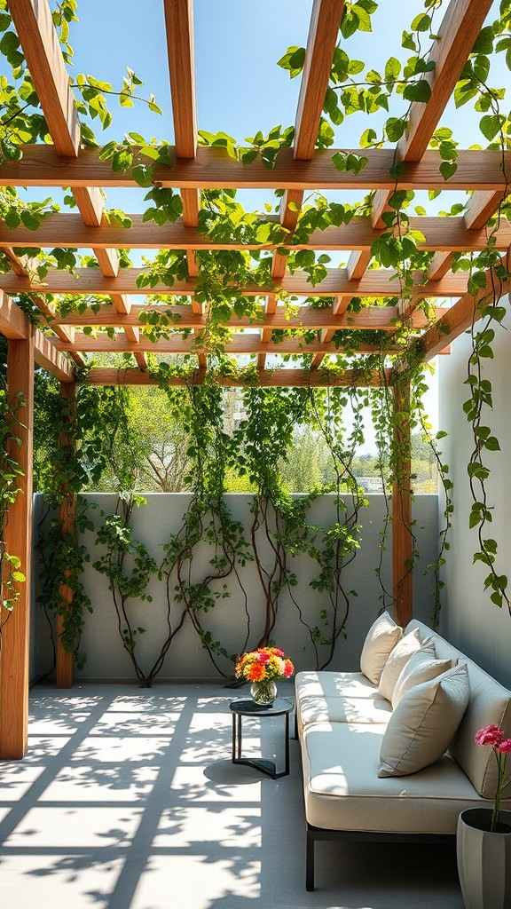 Pergola with climbing plants