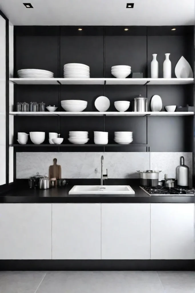 minimalist white kitchen shelves