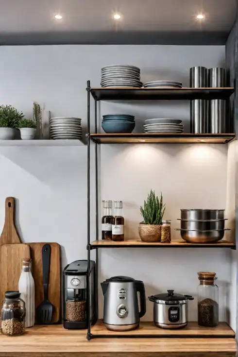 Using wall space for storage in a small kitchen