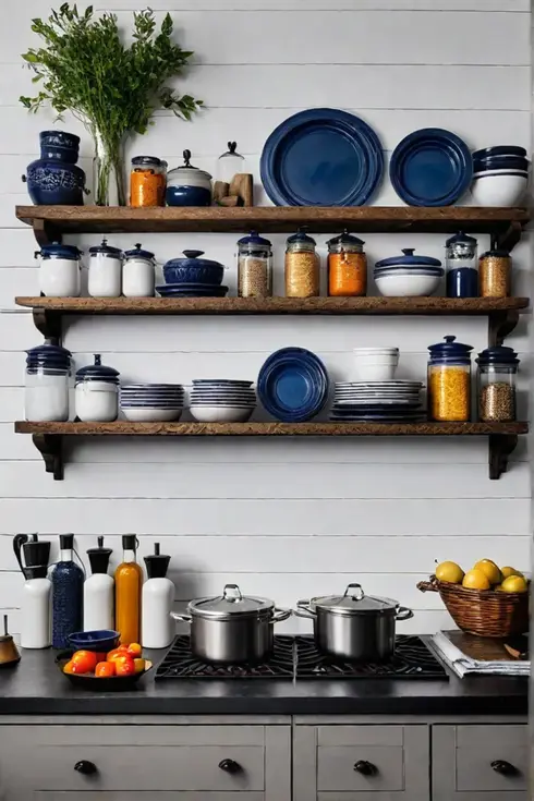 Vintage open kitchen shelf