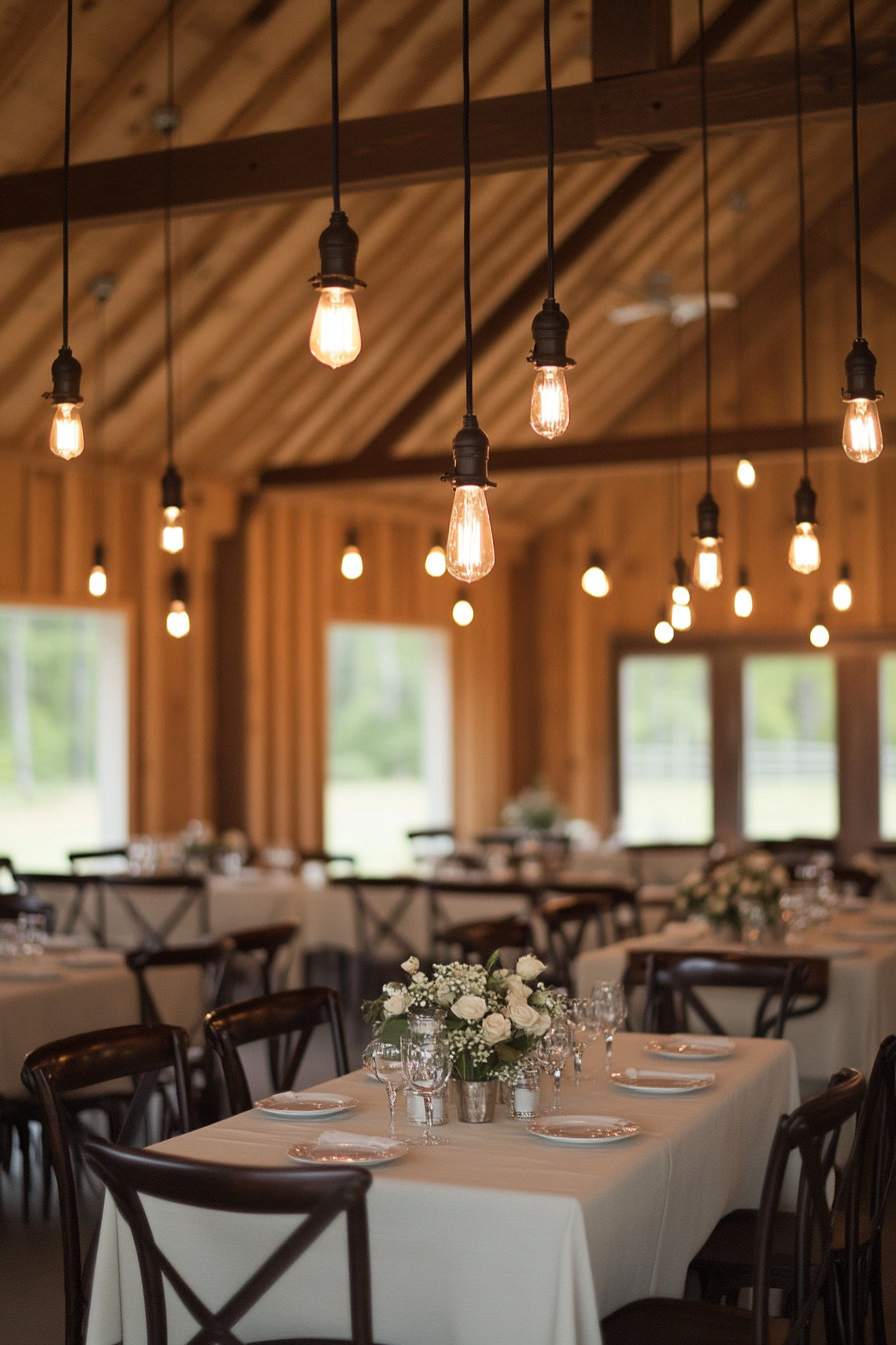 Vintage industrial lighting in barn dominium interior