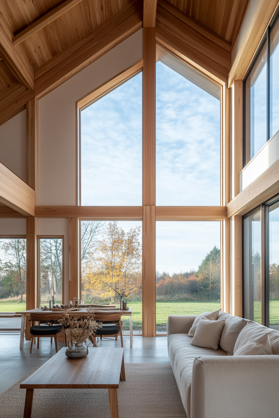 Barn interior with natural light from large windows