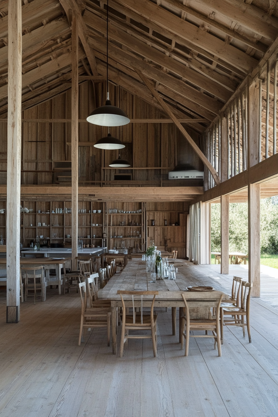 Natural materials and green walls in an eco-friendly barn