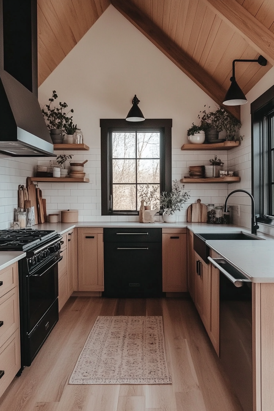 Modern barn kitchen with sleek black appliances